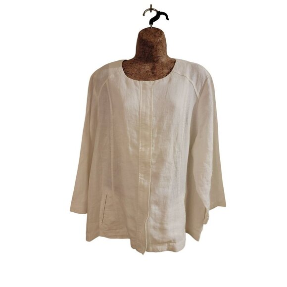 Chico's Alabaster 3/4 Sleeve Front Zip Linen Modern Shirt Jacket Size 3 USA 18 - Picture 3 of 14